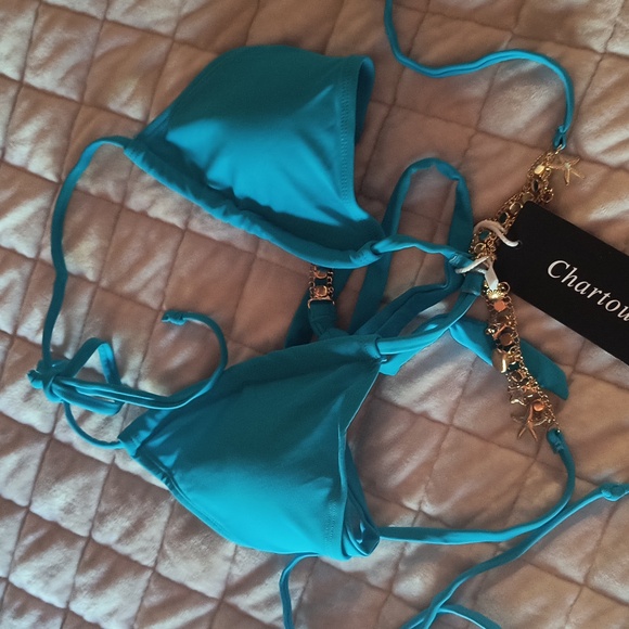 Other - NWT.. trendy 2 piece rhinestone bathing suit blue 💙